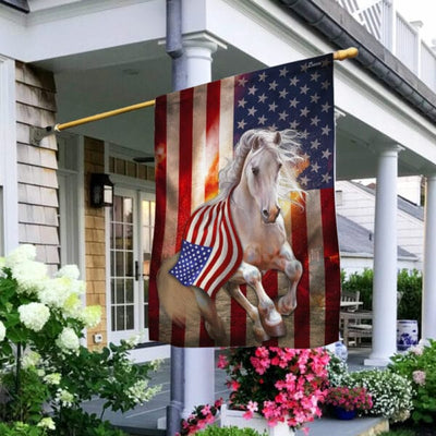 US Flag White Horse House & Garden Flag