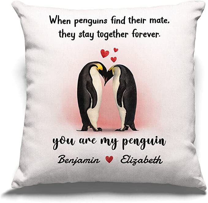 Almohada personalizada: cuando los pingüinos encuentran a su pareja, permanecen juntos para siempre. Eres mi pareja de pingüinos