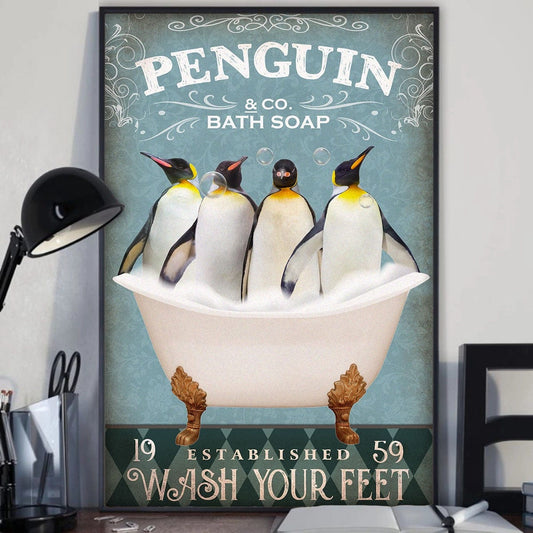 Póster de lienzo de la fundación Penguin &amp; Co. Bath Soap para lavarse los pies