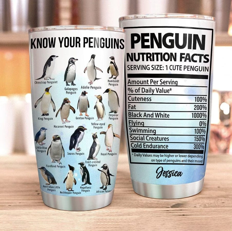 Vaso personalizado con información nutricional de pingüinos Conoce a tus pingüinos