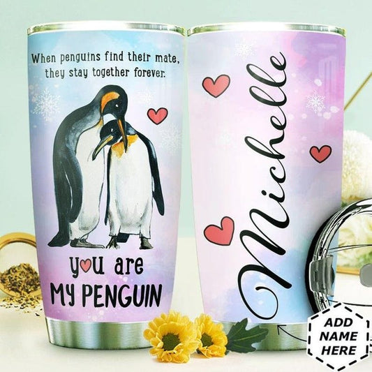 Vaso personalizado con la frase "Eres mi pingüino" cuando los pingüinos encuentran a su pareja y permanecen juntos para siempre