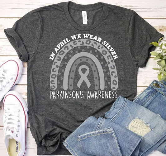 In April We Wear Silver Rainbow Parkinson's Awareness Shirt
