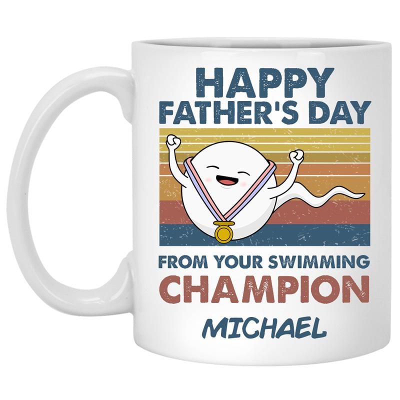 Taza divertida personalizada para el Día del Padre con texto en inglés "Happy Champion"