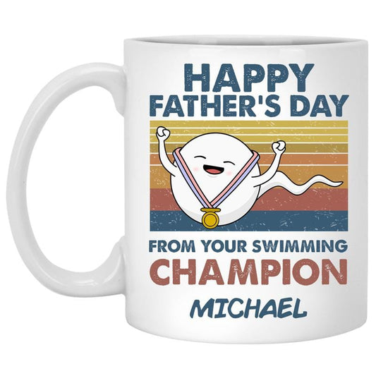Taza divertida personalizada para el Día del Padre con texto en inglés "Happy Champion"
