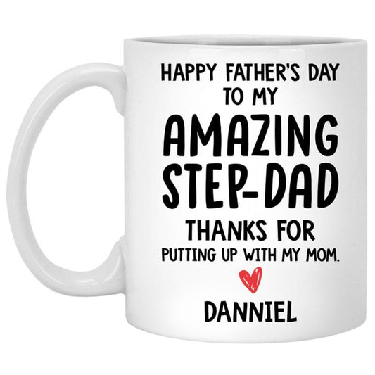 Taza personalizada para el Día del Padre con el texto "Amazing Step Dad, Bonus Dad"