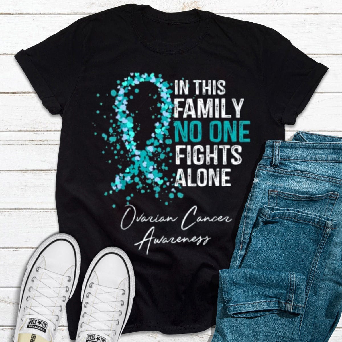 In This Family No One Fights Alone Ovarian Cancer Awareness Shirt