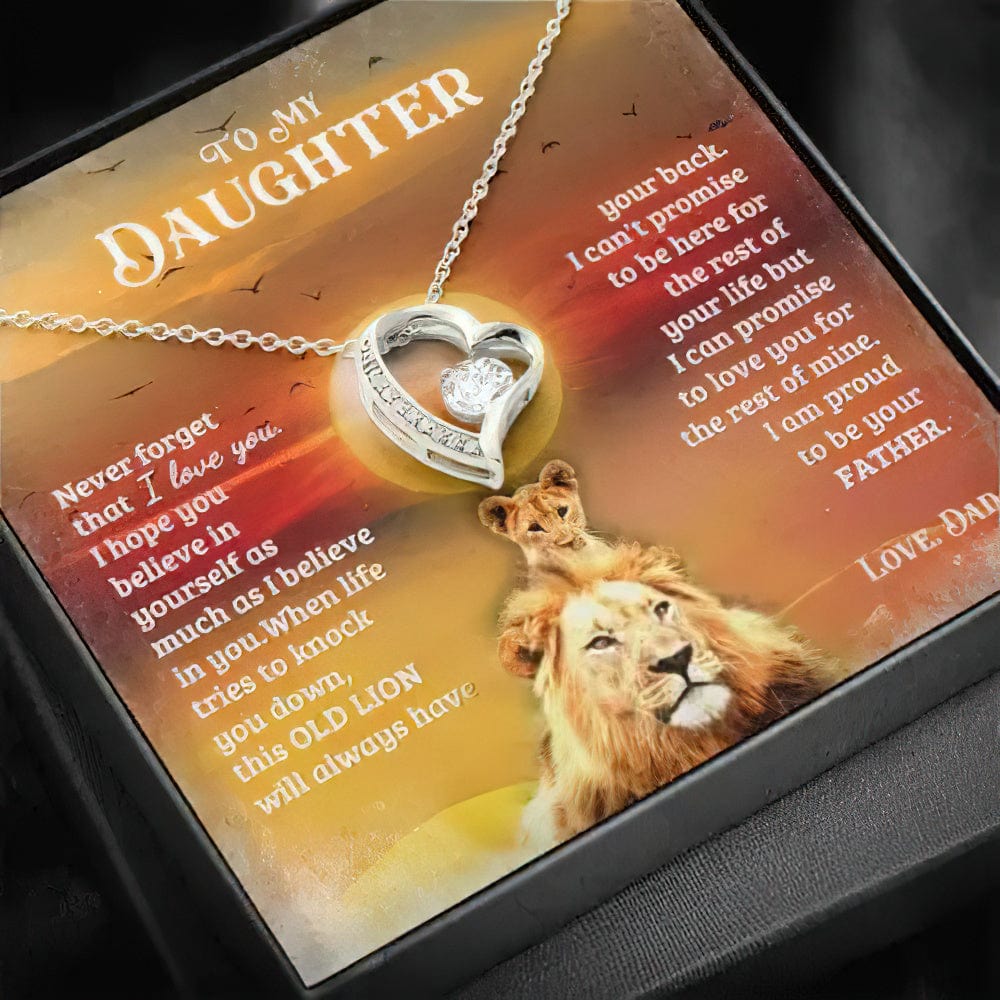 To My Daughter Double Heart Necklace Lion Dad - Never Forget That I Love You Hope You Believe In Yourself As Much As I Believe In You