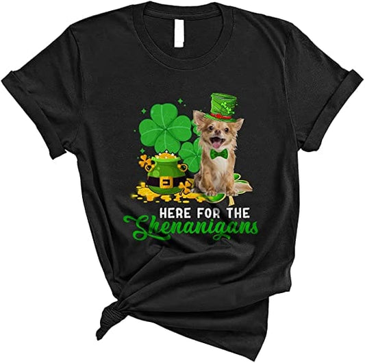 Here For The Shenanigans St. Patrick's Day Shamrock Leprechaun Chihuahua Dog Shirts