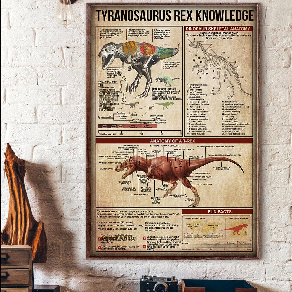 Tyranosaurus T Rex Knowledge Dinosaur Poster, Canvas