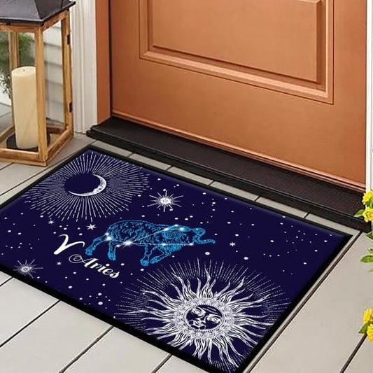 Felpudo de bienvenida para cumpleaños con el signo del zodiaco Aries