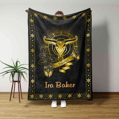Personalized Taurus Zodiac Fleece & Sherpa Blanket