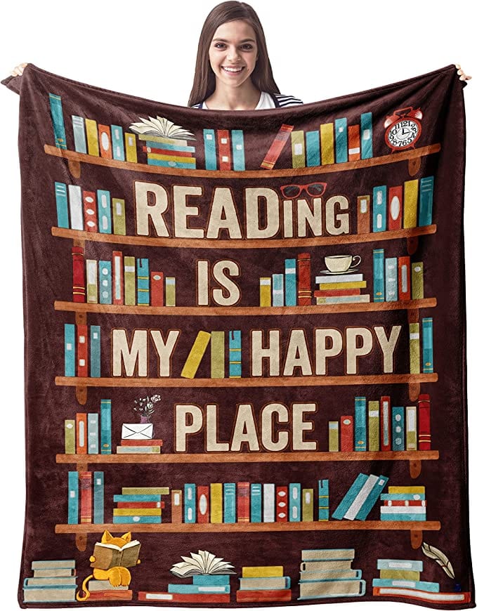 Manta de polar y sherpa de la biblioteca de libros Reading Is My Happy Place