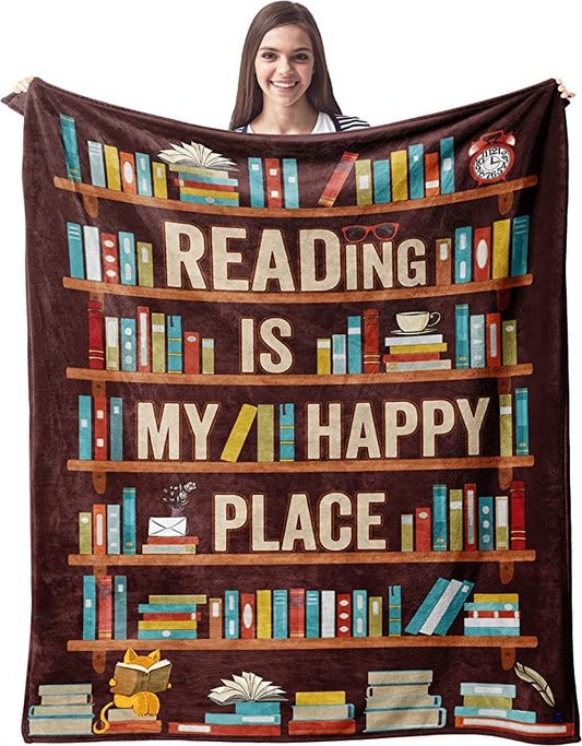 Manta de polar y sherpa de la biblioteca de libros Reading Is My Happy Place