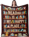 Reading Is My Happy Place Book Library Fleece & Sherpa Blanket