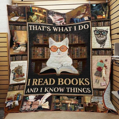 Cat Reading Book That What I Do I Read Books And I Know Things Fleece & Sherpa Blanket