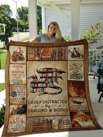Easily Distracted By Dragons And Books Fleece & Sherpa Blanket