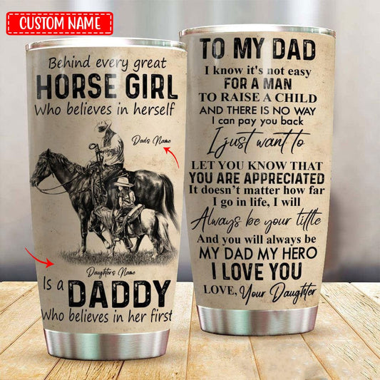 Vaso personalizado para el Día del Padre con la frase Behind Every Great Horse Girl