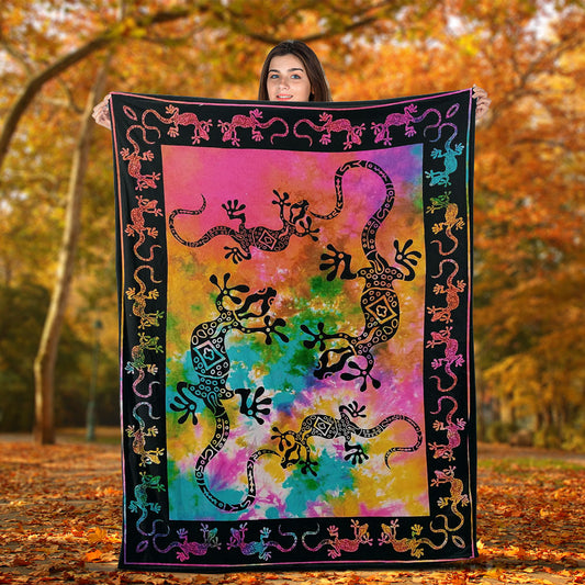 Manta de vellón y sherpa con diseño de iguana colorida