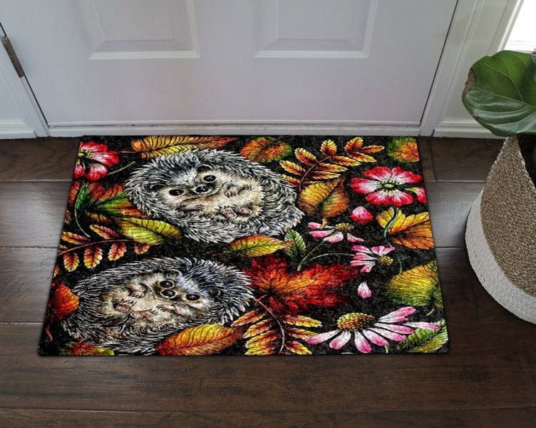 Flower And Couple Hedgehog Doormat