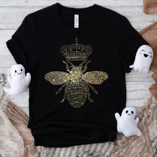 Rhinestone Queen Bee Shirt, Gold Crown Crystals Bee Shirt