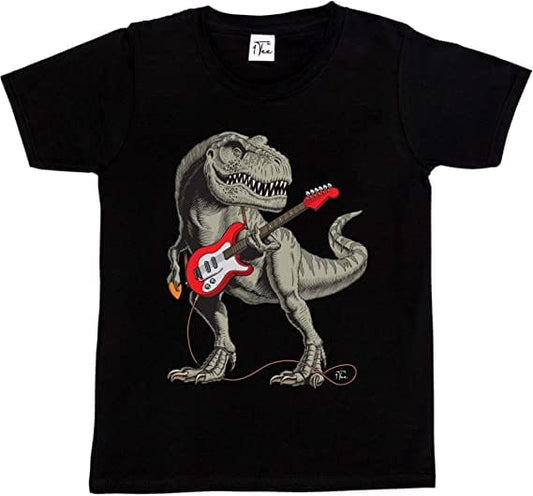 Camiseta con el dinosaurio T-rex tocando la guitarra para niños Fancy A Snuggle