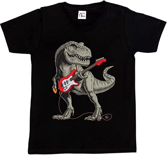 Fancy A Snuggle Boys T-rex Dinosaur Playing Guitar Shirt