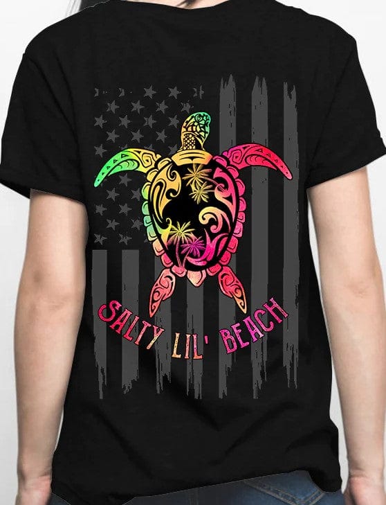 Salty Lil Beach Turtle America Flag Shirt
