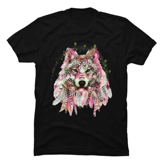 Camisetas con plumas de lobo nativo americano