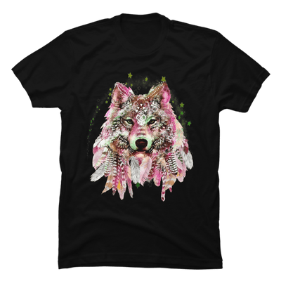 Native American Wolf With Feathers Shirts
