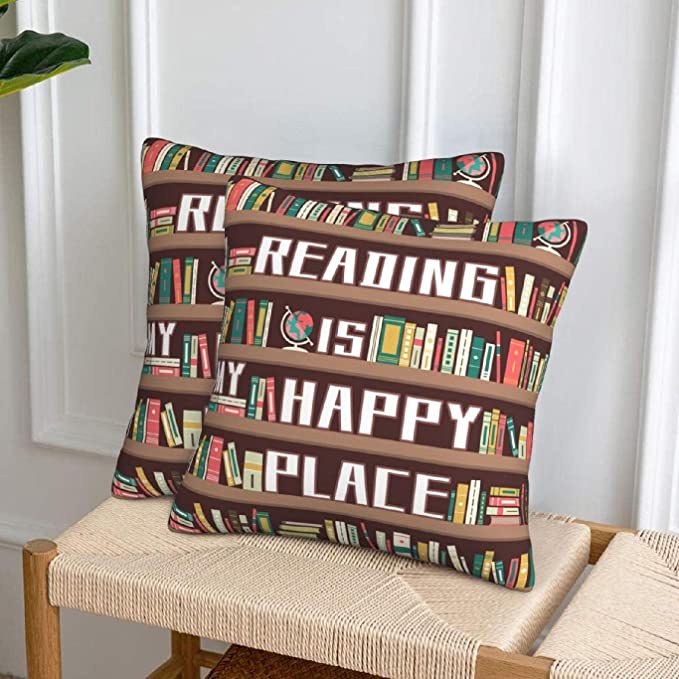 Almohada de regalo para amantes de los libros "Reading Is My Happy Place"