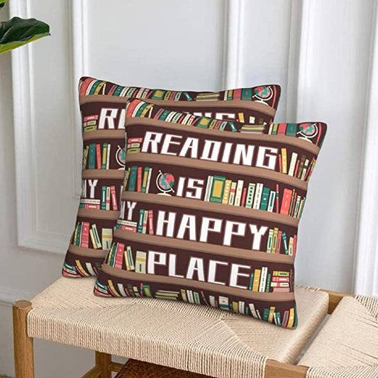 Almohada de regalo para amantes de los libros "Reading Is My Happy Place"