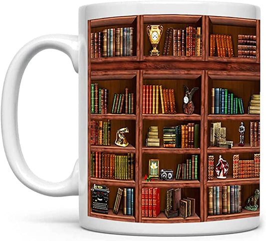 Taza con forma de estantería de biblioteca