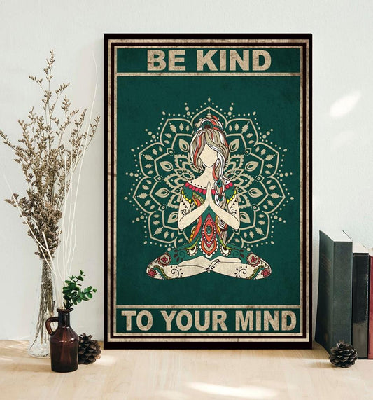 Póster de salud mental de Yoga Girl, Sé amable con tu mente, lienzo