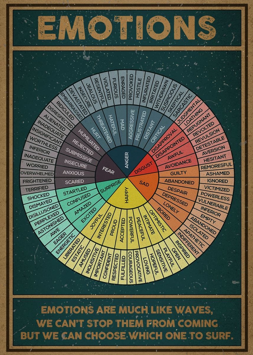 Cuadro de la rueda de las emociones, póster de salud mental, lienzo