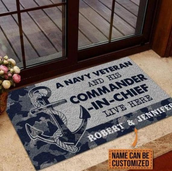 Personalized A Navy Veteran And His Commander-In-Chief Live Here House Doormat