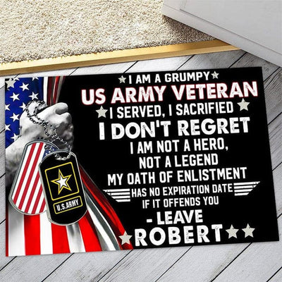 Personalized I Am A Grumpy US Army Veteran Doormat
