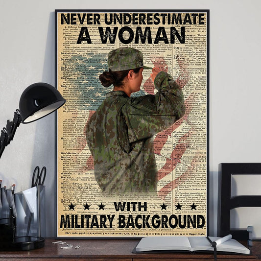 Póster, lienzo, de una veterana que nunca subestime a una anciana con antecedentes militares