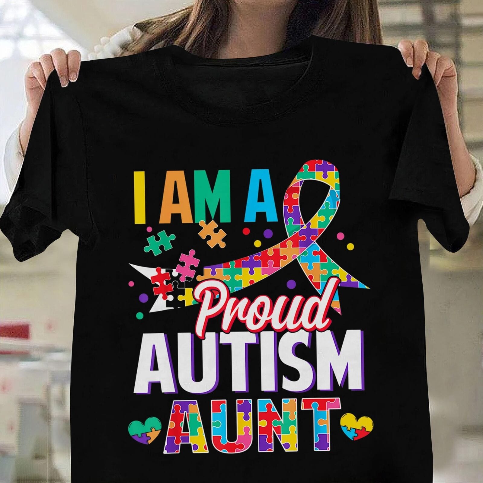 Soy una orgullosa tía autista Camiseta de tía con piezas de rompecabezas de concientización sobre el autismo