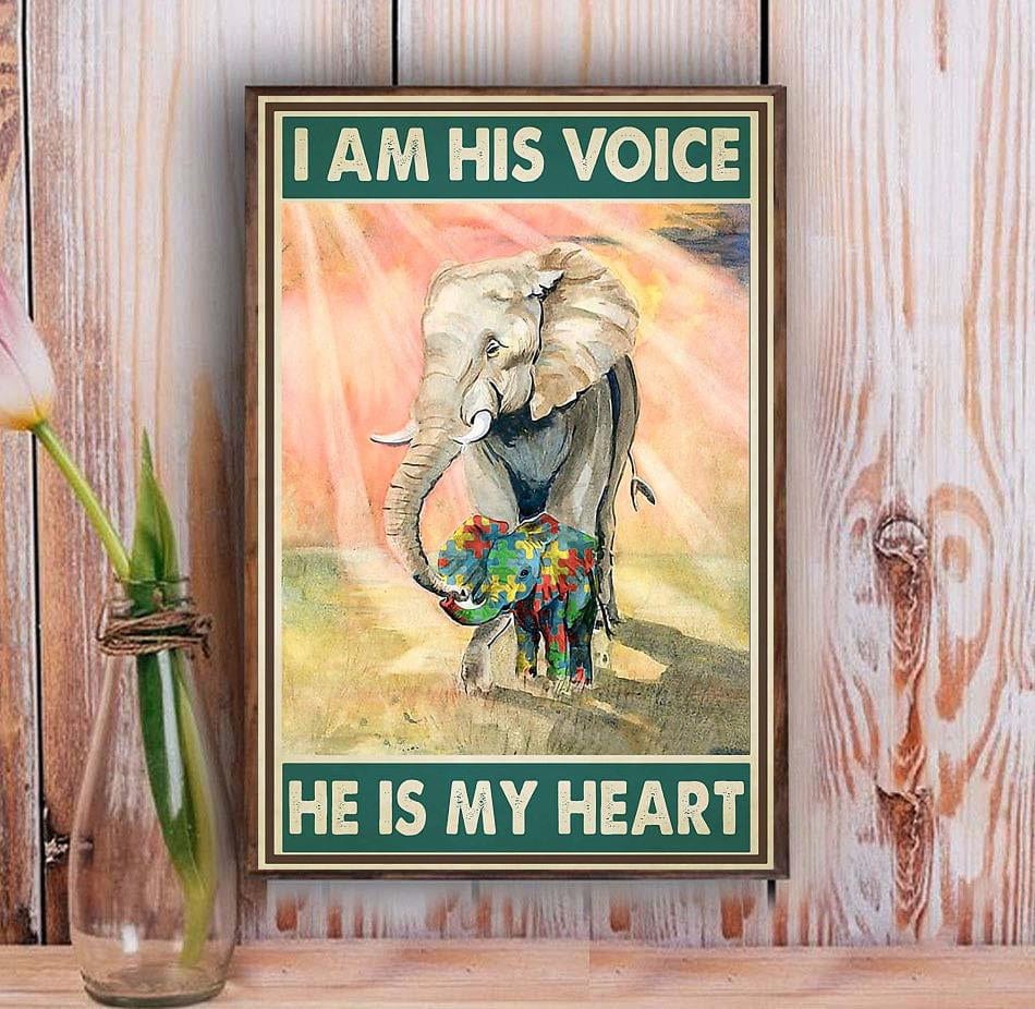 Autism Elephants I’m His Voice He Is My Heart Autism Awareness Poster, Canvas