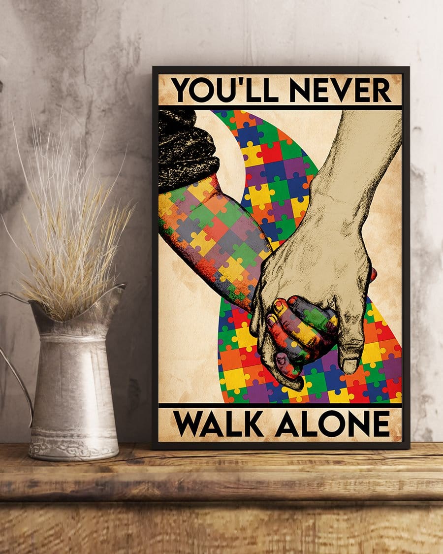 Póster de concienciación sobre el autismo "Nunca caminarás solo" en lienzo