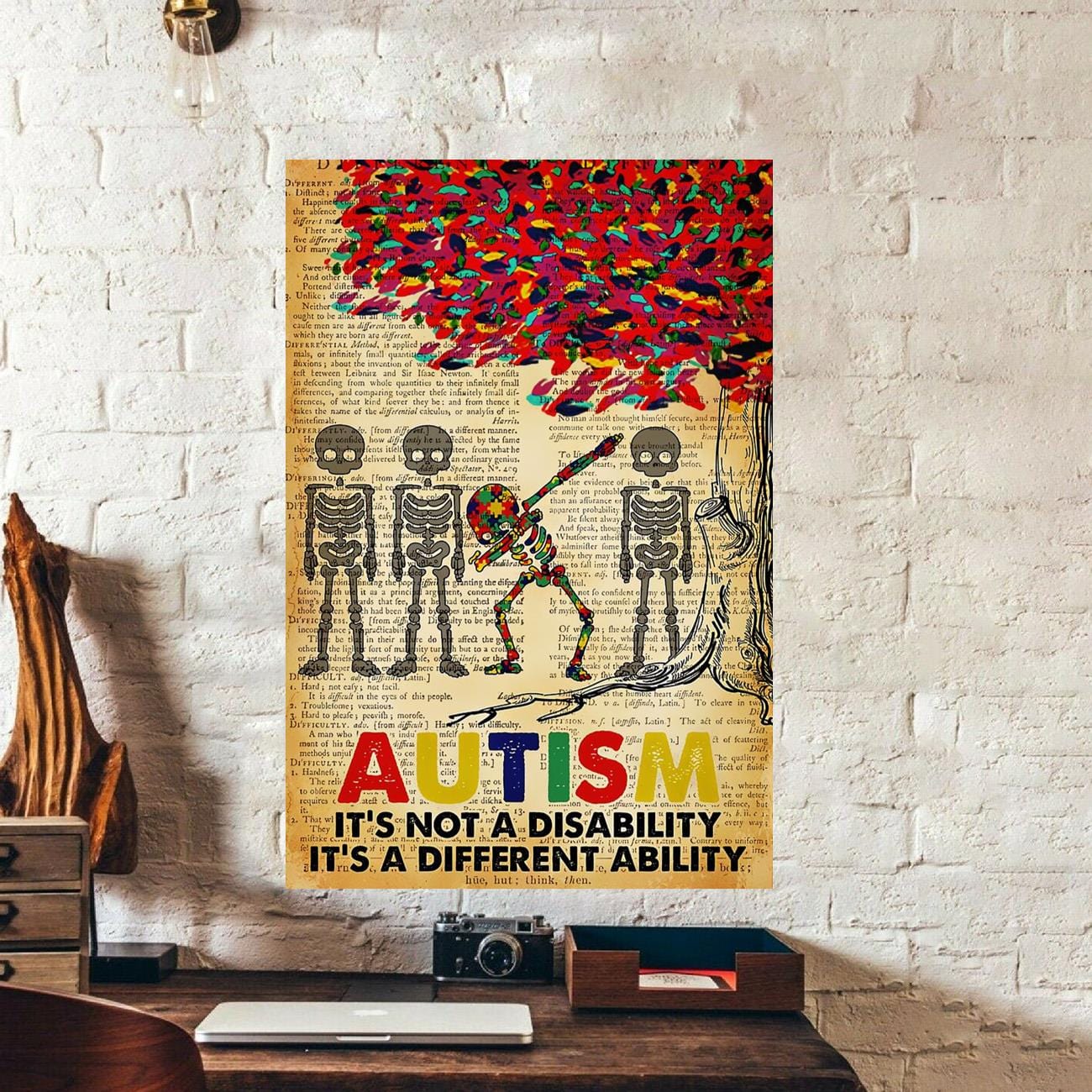 Skeleton Autism It's Not A Disability It's A Different Ability Autism Awareness Poster, Canvas
