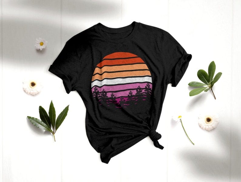 Lesbian Retro Sunset LGBT Pride Shirt