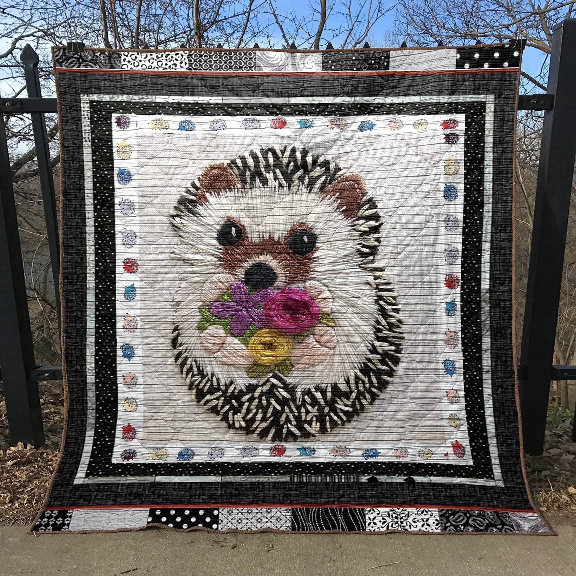 Flower And Cute Hedgehog Blanket