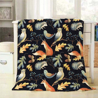 Owl Bird Fox And Hedgehog Blanket