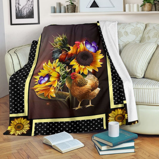 Chicken Couple Sunflower Chicken Blanket