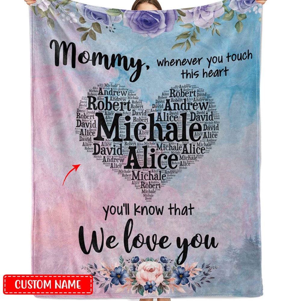 Personalized Mommy Whenever You Touch This Heart You'll Know That We Love You Fleece & Sherpa Blanket