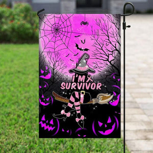 I'm Survivor ,Halloween Pumpkin Witch, Breast Cancer Awareness Flag, House & Garden Flag