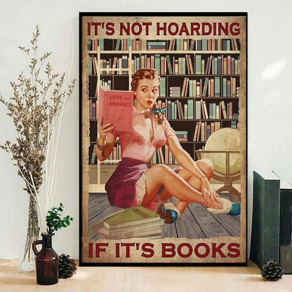 Póster vintage de Girl With Books (Chica con libros) No es acaparamiento si se trata de libros