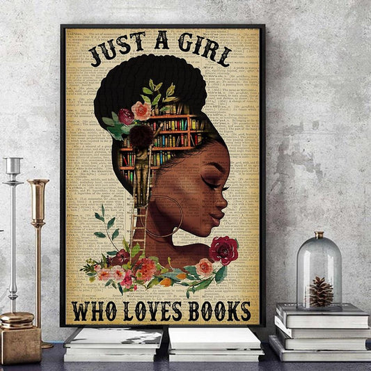 Póster de chica negra, lienzo, Sólo una chica que ama los libros