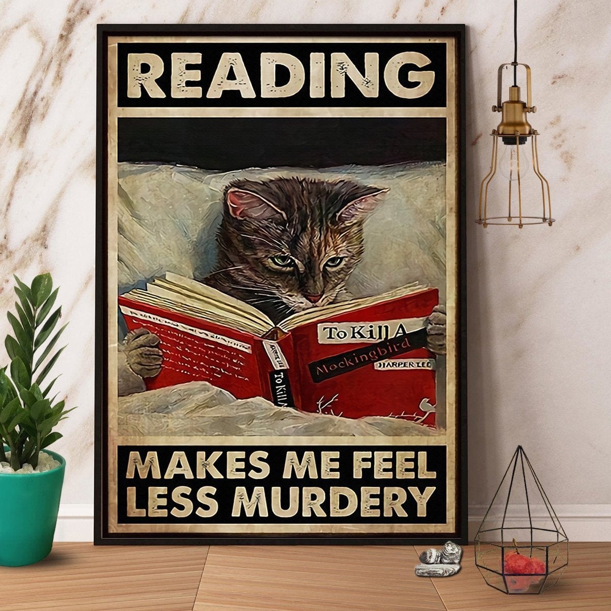 Leer me hace sentir menos Póster de libro de lectura de gato asesino, lienzo